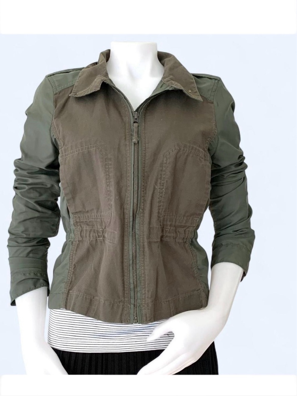 Lucky Brand Utility Military Green zipper front long sleeve jacket